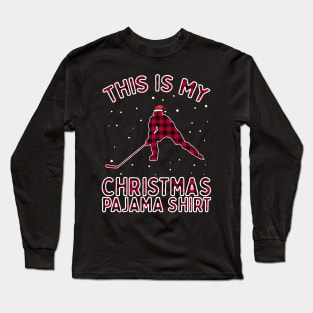 Ice Hockey Player Christmas Pajamas Funny Xmas Gift For Boys Long Sleeve T-Shirt